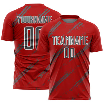 Custom Red Steel Gray-White Abstract Fragment Art Splash Sublimation Soccer Uniform Jersey