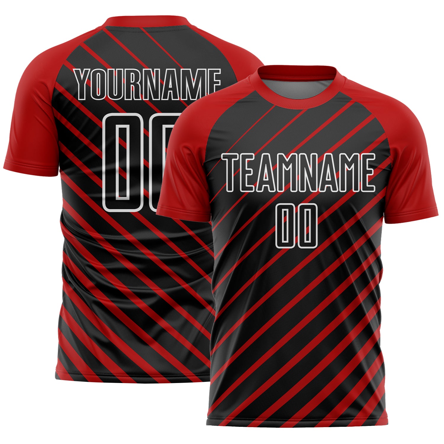 Load image into Gallery viewer, Custom Red Black-White Lines Sublimation Soccer Uniform Jersey