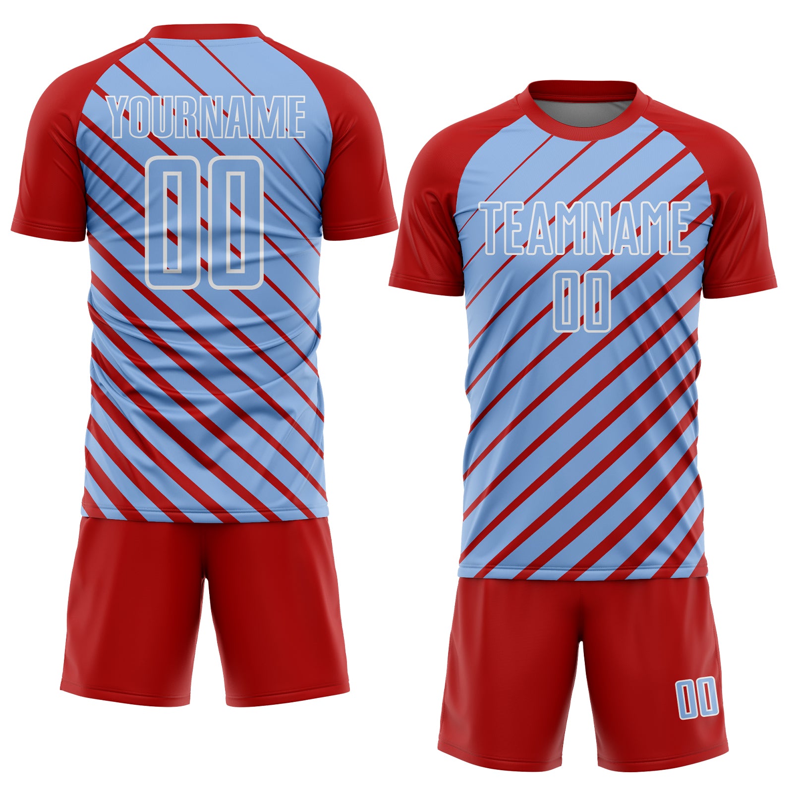 Load image into Gallery viewer, Custom Red Light Blue-White Lines Sublimation Soccer Uniform Jersey
