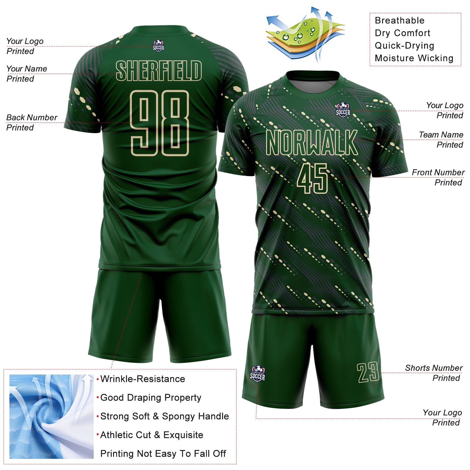 Load image into Gallery viewer, Custom Green Cream Slant Lines Sports Sublimation Soccer Uniform Jersey