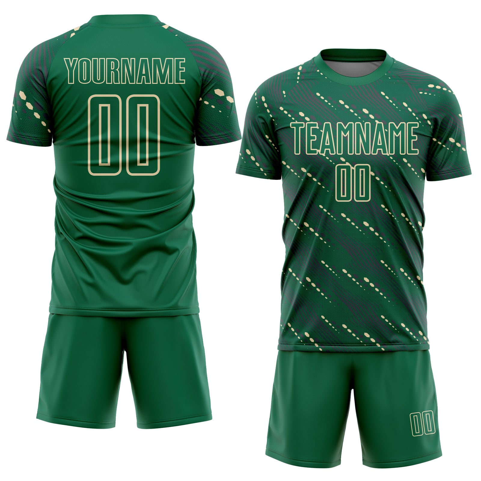 Load image into Gallery viewer, Custom Kelly Green Cream Slant Lines Sports Sublimation Soccer Uniform Jersey