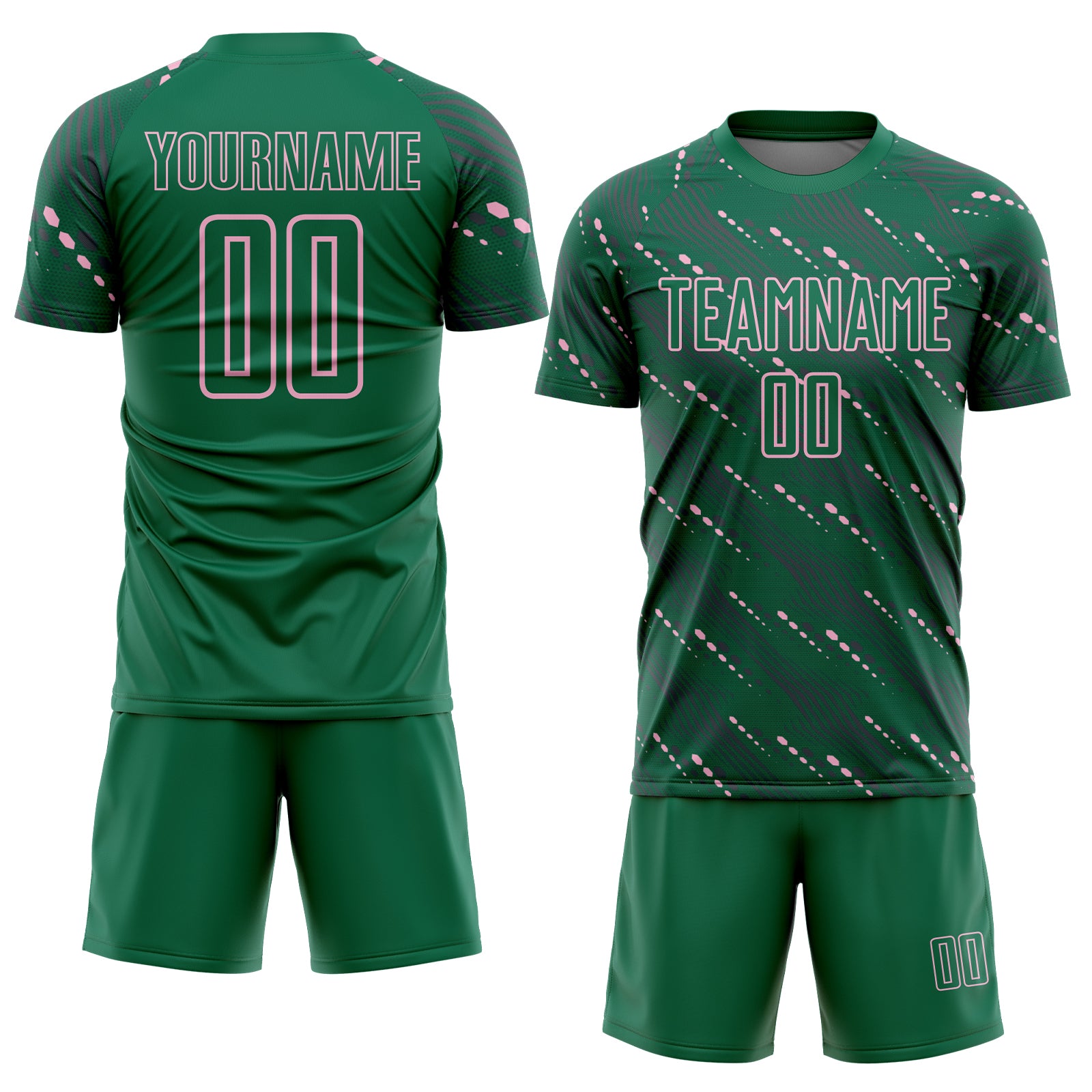 Load image into Gallery viewer, Custom Kelly Green Light Pink Slant Lines Sports Sublimation Soccer Uniform Jersey