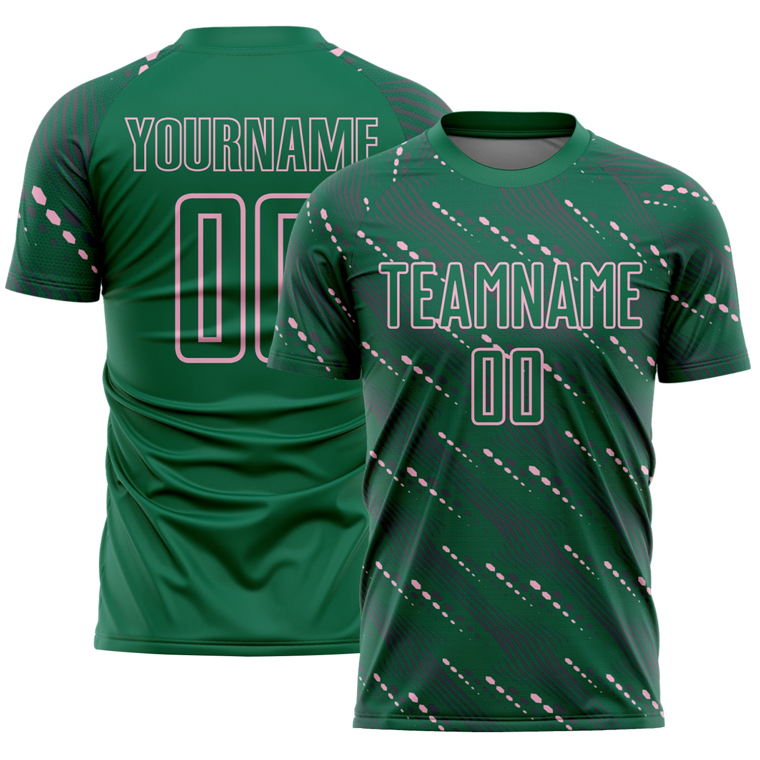 Load image into Gallery viewer, Custom Kelly Green Light Pink Slant Lines Sports Sublimation Soccer Uniform Jersey