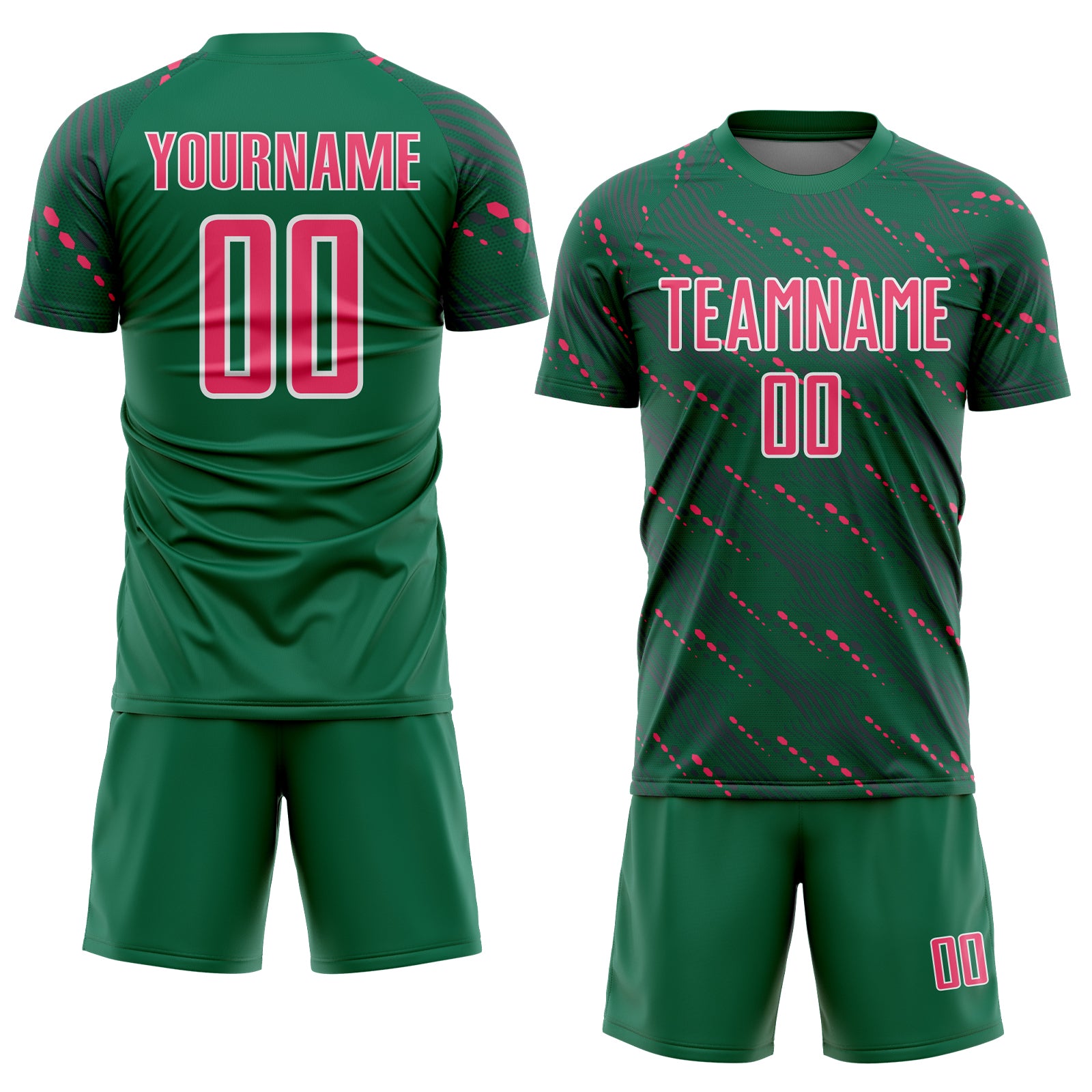 Load image into Gallery viewer, Custom Kelly Green Neon Pink-White Slant Lines Sports Sublimation Soccer Uniform Jersey