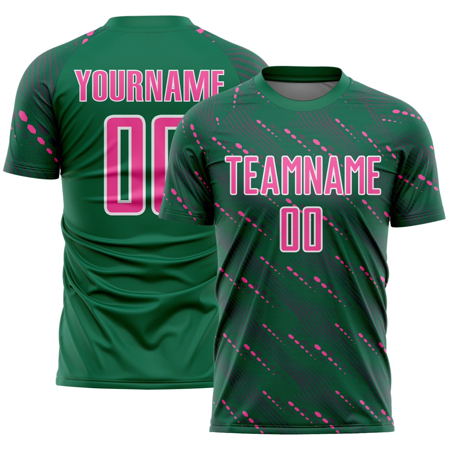 Load image into Gallery viewer, Custom Kelly Green Pink-White Slant Lines Sports Sublimation Soccer Uniform Jersey