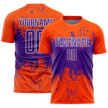 Custom Orange Purple-White Abstract Splatter Grunge Art Sports Sublimation Soccer Uniform Jersey