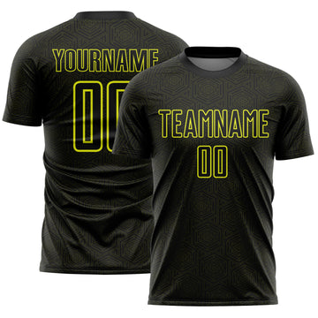 Custom Black Neon Yellow Geometric Shape Sports Sublimation Soccer Uniform Jersey