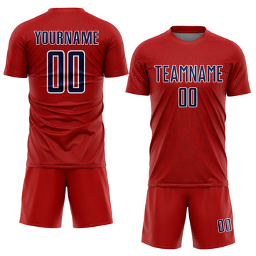 Custom Red Navy-White Geometric Shape Sports Sublimation Soccer Uniform Jersey