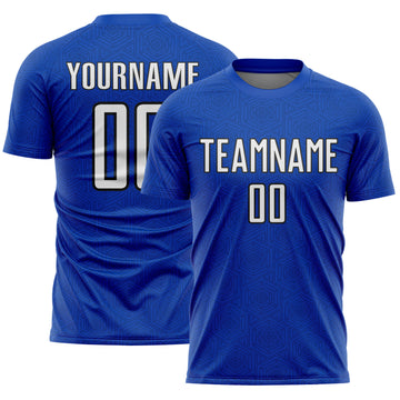 Custom Thunder Blue White-Black Geometric Shape Sports Sublimation Soccer Uniform Jersey