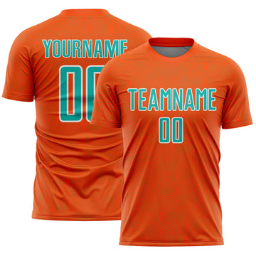 Custom Orange Aqua-White Geometric Shape Sports Sublimation Soccer Uniform Jersey