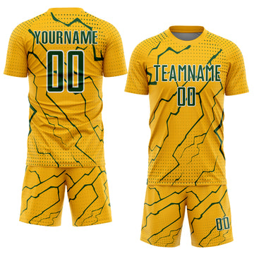 Custom Gold Green-White Lightning Sports Sublimation Soccer Uniform Jersey
