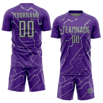 Custom Purple Gray-Black Lightning Sports Sublimation Soccer Uniform Jersey