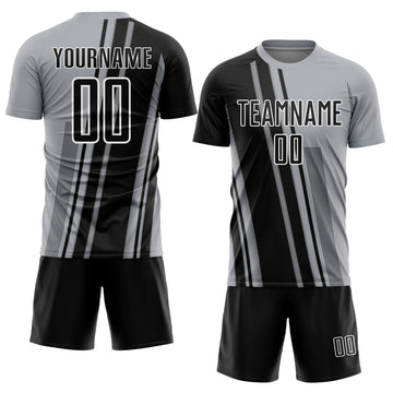 Custom Gray Black-White Lines Sports Sublimation Soccer Uniform Jersey