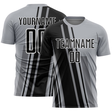 Custom Gray Black-White Lines Sports Sublimation Soccer Uniform Jersey