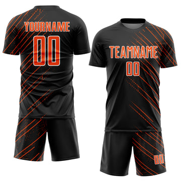 Custom Black Orange-White Lines Sports Sublimation Soccer Uniform Jersey