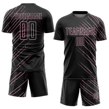 Custom Black Light Pink Lines Sports Sublimation Soccer Uniform Jersey