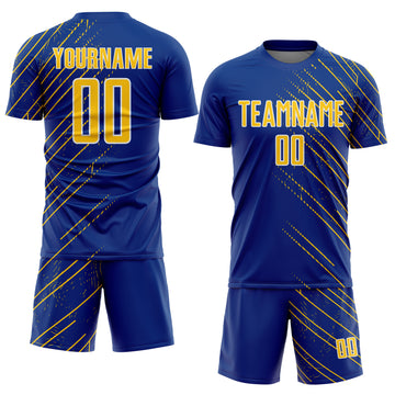 Custom Royal Yellow-White Lines Sports Sublimation Soccer Uniform Jersey