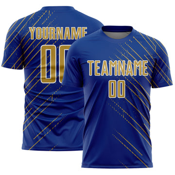 Custom Royal Old Gold-White Lines Sports Sublimation Soccer Uniform Jersey