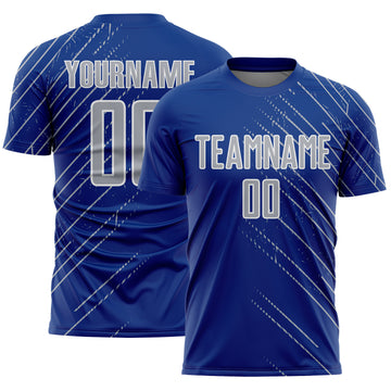 Custom Royal Gray-White Lines Sports Sublimation Soccer Uniform Jersey