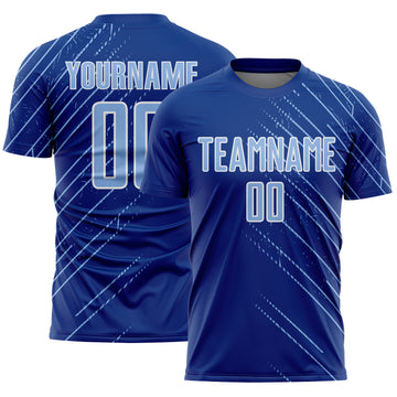 Custom Royal Light Blue-White Lines Sports Sublimation Soccer Uniform Jersey