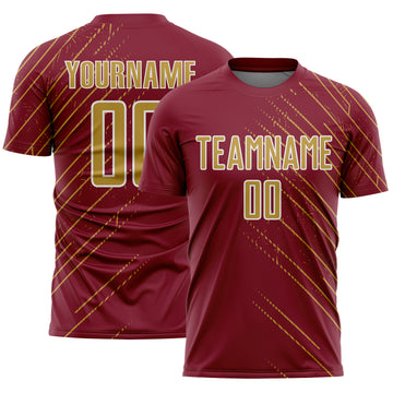Custom Crimson Old Gold-White Lines Sports Sublimation Soccer Uniform Jersey