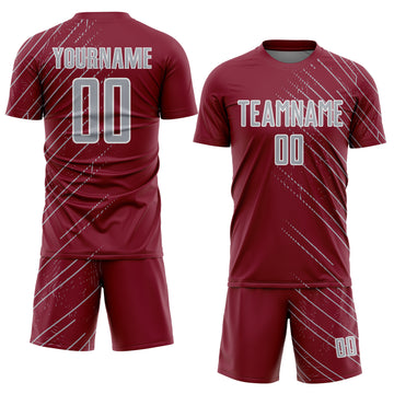 Custom Crimson Gray-White Lines Sports Sublimation Soccer Uniform Jersey