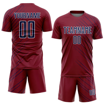 Custom Crimson Navy-Black Lines Sports Sublimation Soccer Uniform Jersey