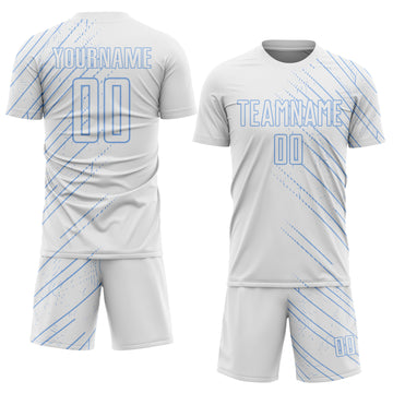 Custom White Light Blue Lines Sports Sublimation Soccer Uniform Jersey