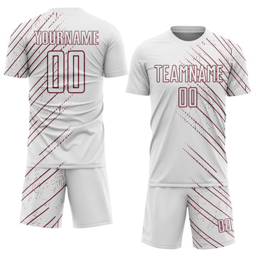 Custom White Burgundy Lines Sports Sublimation Soccer Uniform Jersey