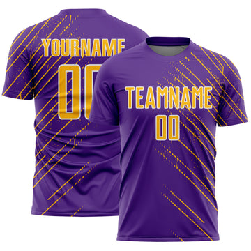 Custom Purple Gold-White Lines Sports Sublimation Soccer Uniform Jersey
