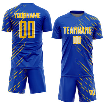 Custom Thunder Blue Yellow-White Lines Sports Sublimation Soccer Uniform Jersey
