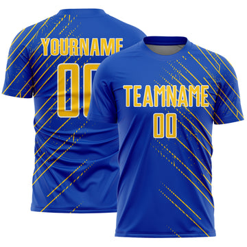 Custom Thunder Blue Yellow-White Lines Sports Sublimation Soccer Uniform Jersey