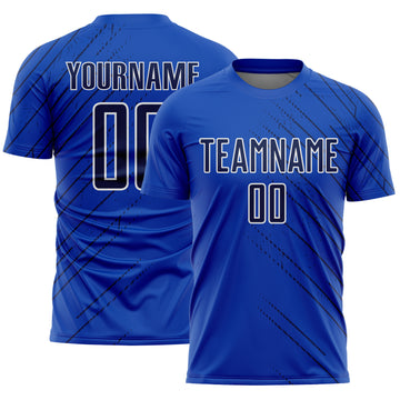 Custom Thunder Blue Navy-White Lines Sports Sublimation Soccer Uniform Jersey
