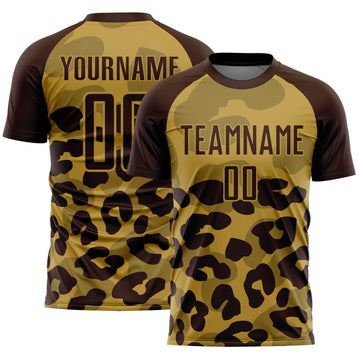 Custom Brown Old Gold Animal Leopard Print Sports Sublimation Soccer Uniform Jersey