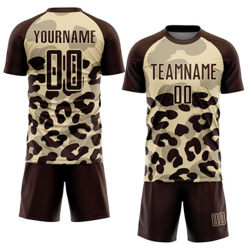 Custom Brown Cream Animal Leopard Print Sports Sublimation Soccer Uniform Jersey