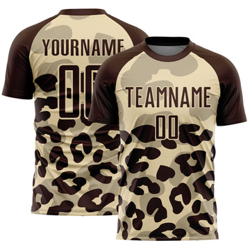 Custom Brown Cream Animal Leopard Print Sports Sublimation Soccer Uniform Jersey