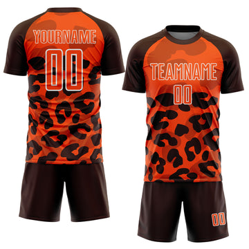 Custom Brown Orange-White Animal Leopard Print Sports Sublimation Soccer Uniform Jersey