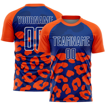 Custom Orange Royal-White Animal Leopard Print Sports Sublimation Soccer Uniform Jersey