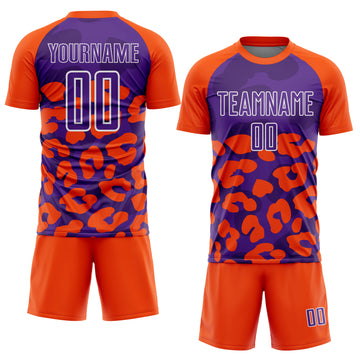 Custom Orange Purple-White Animal Leopard Print Sports Sublimation Soccer Uniform Jersey