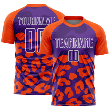 Custom Orange Purple-White Animal Leopard Print Sports Sublimation Soccer Uniform Jersey