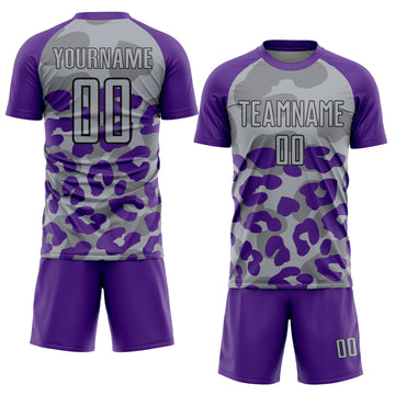 Custom Purple Gray-Black Animal Leopard Print Sports Sublimation Soccer Uniform Jersey
