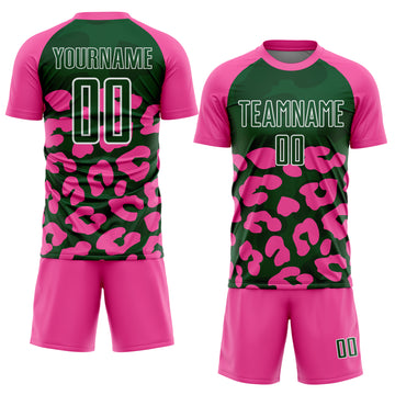 Custom Pink Green-White Animal Leopard Print Sports Sublimation Soccer Uniform Jersey
