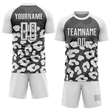 Custom White Steel Gray Animal Leopard Print Sports Sublimation Soccer Uniform Jersey