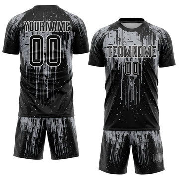 Custom Black Gray-White Dripping Splatte Pattern Sports Sublimation Soccer Uniform Jersey