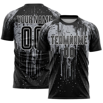 Custom Black Gray-White Dripping Splatte Pattern Sports Sublimation Soccer Uniform Jersey