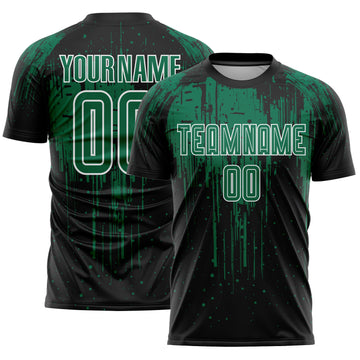 Custom Black Kelly Green-White Dripping Splatte Pattern Sports Sublimation Soccer Uniform Jersey