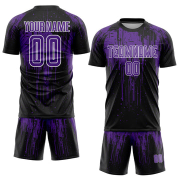 Custom Black Purple-White Dripping Splatte Pattern Sports Sublimation Soccer Uniform Jersey