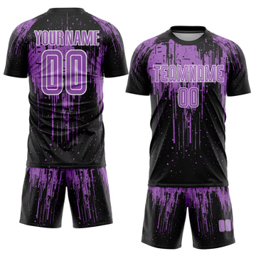 Custom Black Medium Purple-White Dripping Splatte Pattern Sports Sublimation Soccer Uniform Jersey
