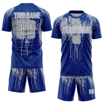 Custom Royal Gray-White Dripping Splatte Pattern Sports Sublimation Soccer Uniform Jersey