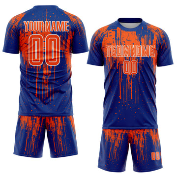 Custom Royal Orange-White Dripping Splatte Pattern Sports Sublimation Soccer Uniform Jersey